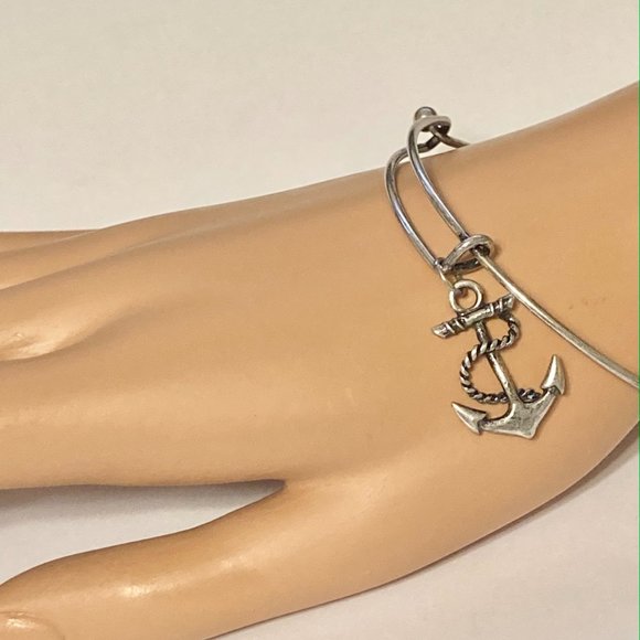 Nautical Anchor Charm Bracelet Beach Island Bangle Stackable Silver Plated 8" - Picture 4 of 12
